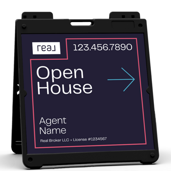 Heavy Duty Plastic A-Frame and Agent Name Open House Sign Panel Unit, 24h x 24w, Aluminum Composite