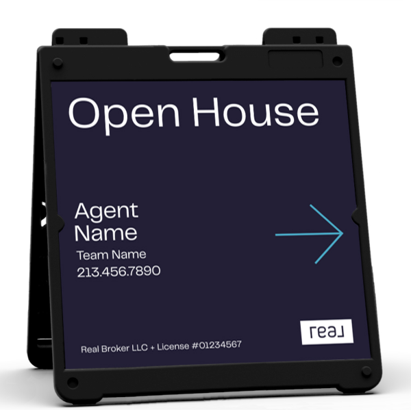 Heavy Duty Plastic A-Frame and Agent Name w Team Name Open House Sign Panel Unit, 24h x 24w, Aluminum Composite