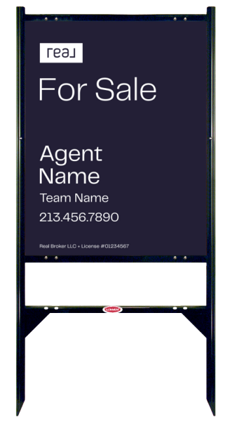 Angle Iron Frame with One Rider Inserts and For Sale Agent Name Sign Panel Unit, 30h x 24w