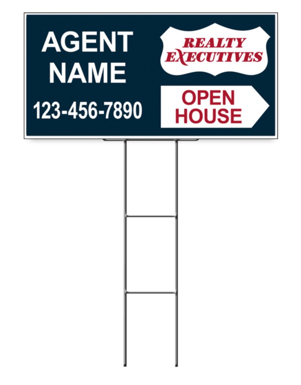 real estate open house sign panel and wire h-frame stake unit, 4mm corrugated plastic 12h x 24w