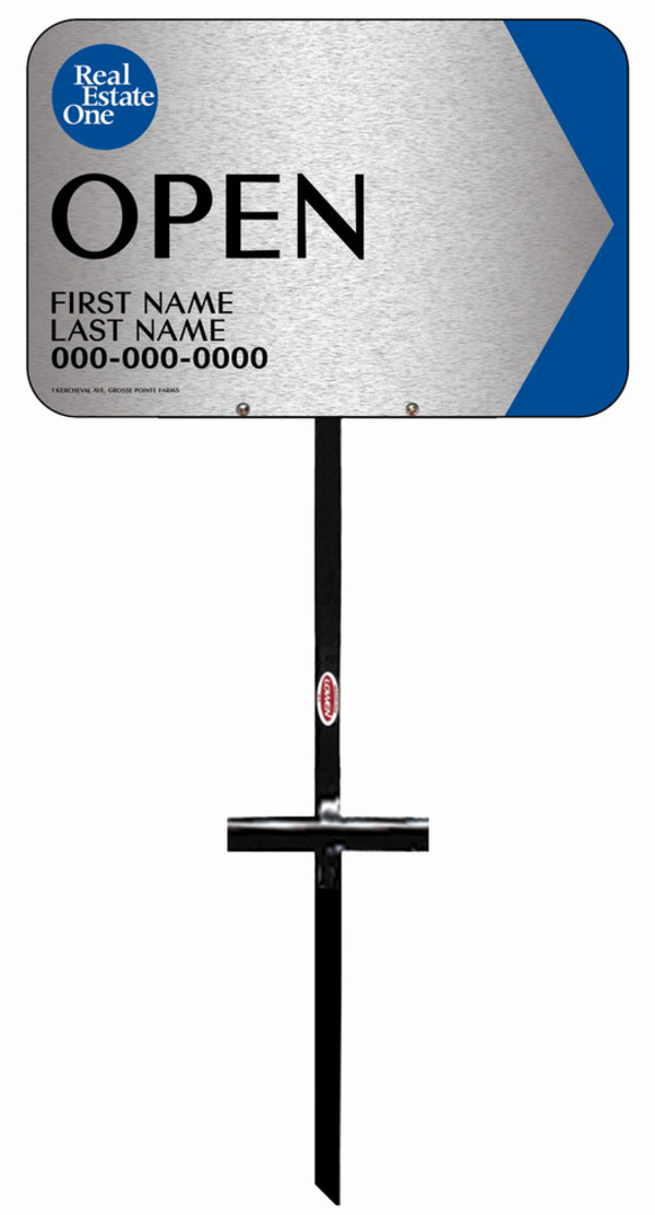 T-Stake and Agent Open Sign Panel Unit, 12h x 18w, 3MM Brushed Aluminum Composite