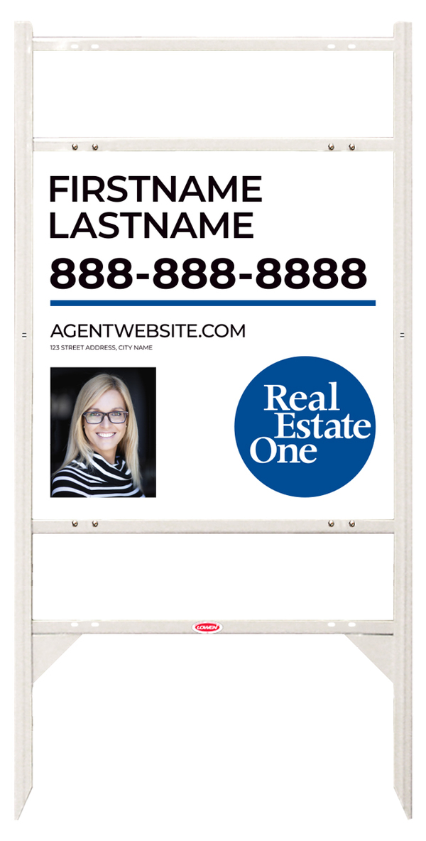 Angle Iron Frame w 2 Rider Inserts and Agent Photo Sign Panel Unit, 24h x 24w, .040 Aluminum