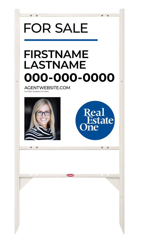 Reflective Angle Iron Frame w 1 Rider Inserts and Agent Photo Sign Panel Unit, 30h x 24w, .040 Aluminum