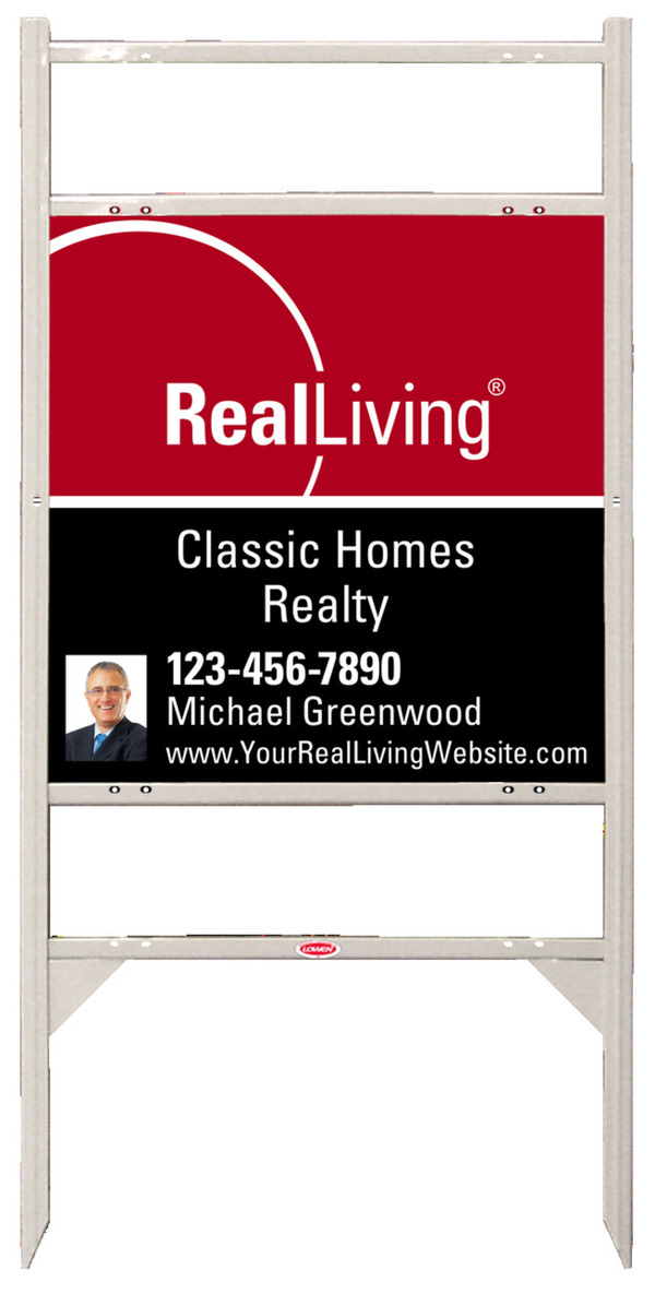 angle iron frame with two rider inserts and enhanced logo photo sign panel unit, 24h x 24w