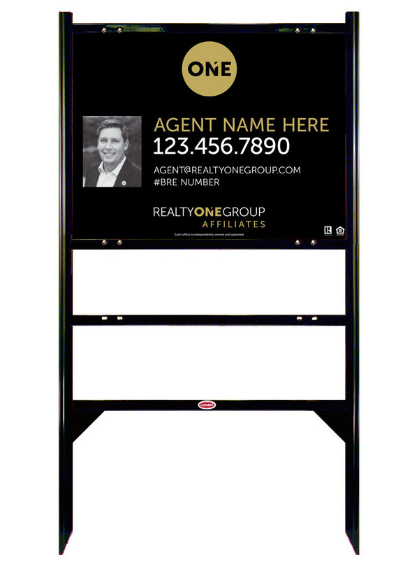 Angle Iron Frame w 1 Rider Inserts and Agent Photo Sign Panel Unit, 18h x 24w, Steel