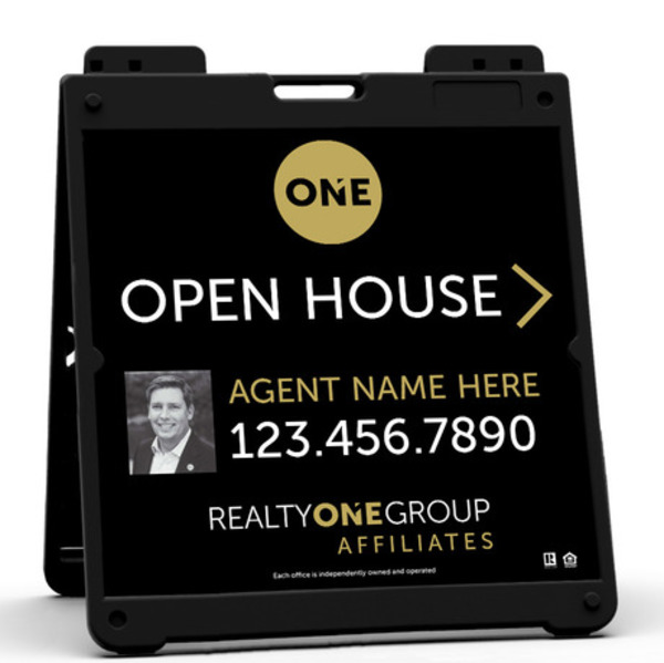 Heavy Duty Plastic A-Frame and Agent Photo Open House Sign Panel Unit, 24h x 24w, Aluminum Composite