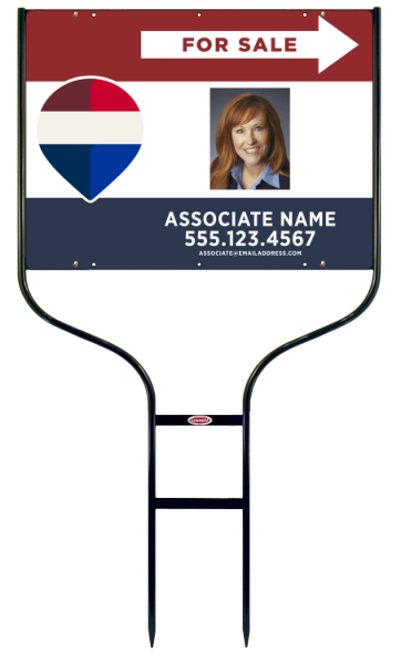 Round Rod Frame and For Sale Associate Name w Photo Sign Panel Unit, 18h x 24w, Steel