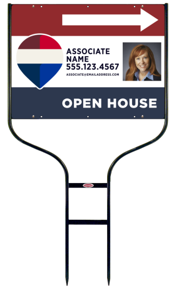 Round Rod Frame and Open House Associate Name w Photo Sign Panel Unit, 18h x 24w, Steel