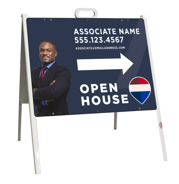 Angle Iron A-Frame and Open House Associate Name w Cut Out Photo Sign Panel Unit, 18h x 24w, 24 ga steel