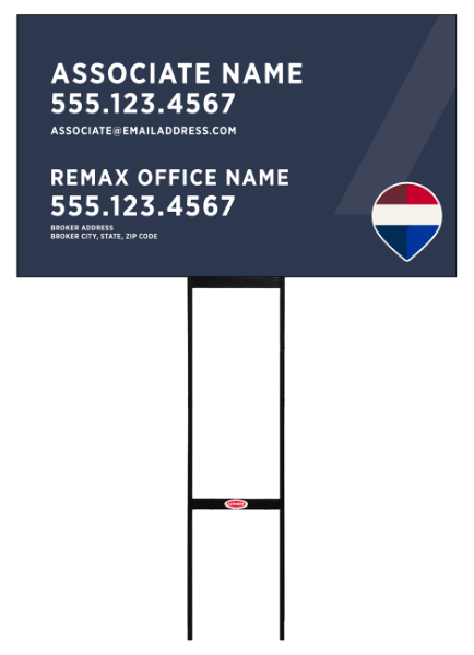 Sentry Round Rod H-Stake Frame and Associate Name w Broker Address Sign Panel, 18h x 30w, 10mm Corrugated