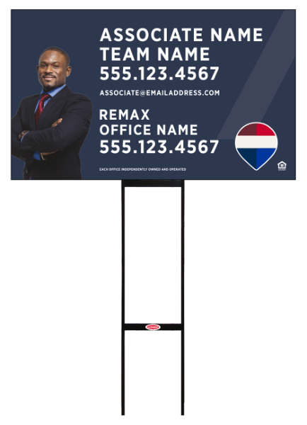 Sentry Round Rod H-Stake Frame and Associate Name, Team Name w Cut Out Photo Sign Panel, 18h x 30w, 10mm Corrugated