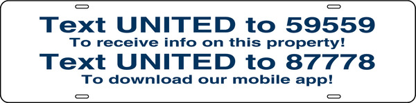 real estate Text UNITED sign rider, 24ga steel 6h x 24w