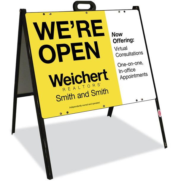 Angle Iron A-Frame and We're Open Sign Panel Unit, 18h x 24w, Steel