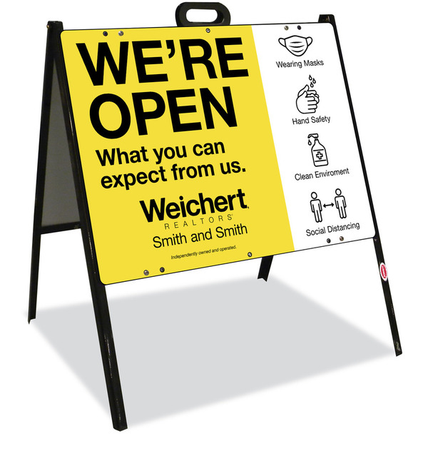 Angle Iron A-Frame and We're Open Sign Panel Unit, 18h x 24w, Steel