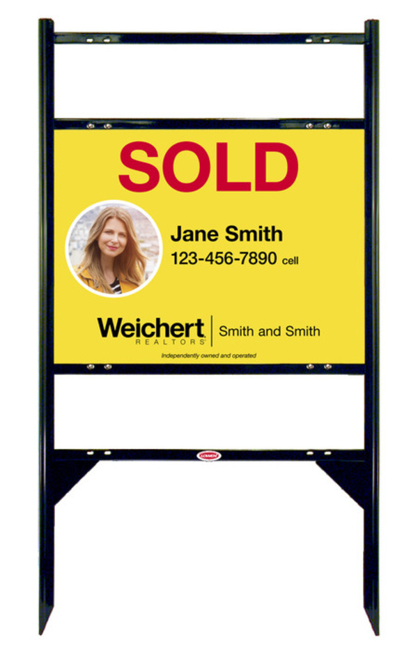 Angle Iron Frame and Agent Photo Sign Panel Unit with 2 Rider Inserts, 18h x 24wJ, Steel